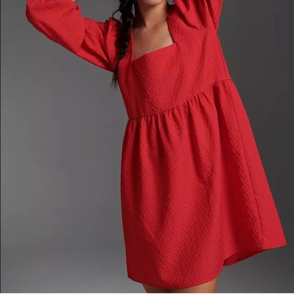 Anthropologie Amadi Esther Mini Dress in textured red